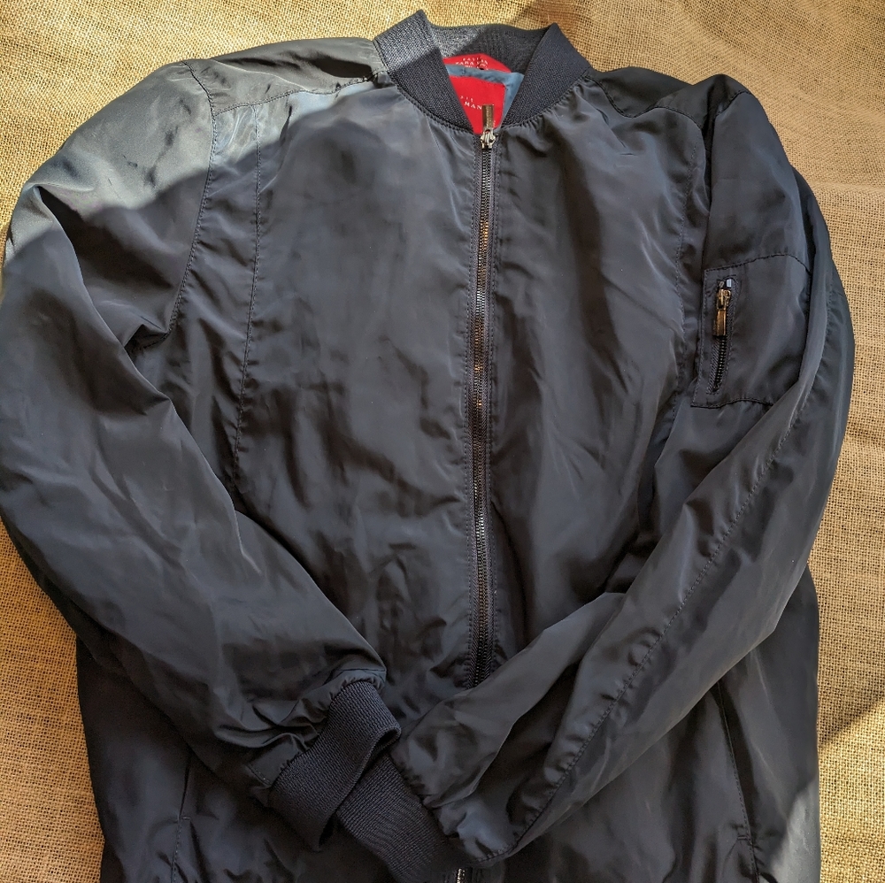 Zara Jacket Mens Blue Bomber Full Zip